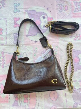 Coach Dark Brown Waxed Leather Multi-Purpose Shoulder Bag
